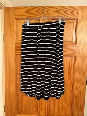 Striped Drawstring Midi Skirt - Black & White